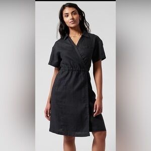 Athleta playa linen Black Short-Sleeve Wrap Mini Dress size12 NWT
